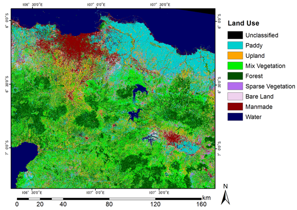 図２　多時期Landsatデータによる土地利用分類（ジャワ島西部）